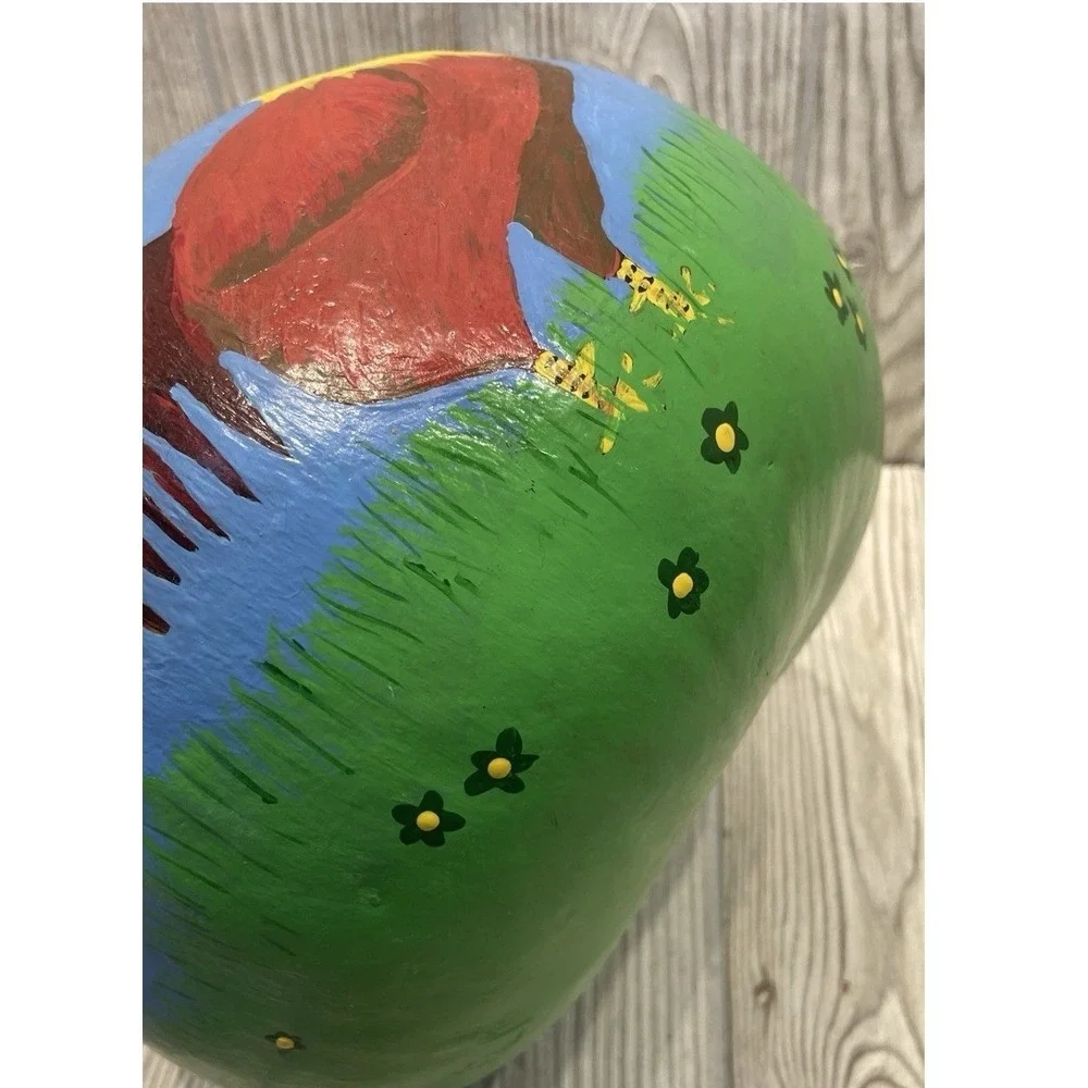 Hand Painted Folk Art Gourd Rooster Chicken 2011 Rustic Decor Collectible